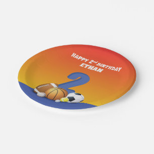 Custom Name Boy 2nd Birthday Sports Balls Paper Plate