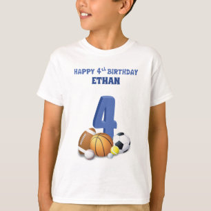 Custom Name Boy 4th Birthday Sports Balls T-Shirt