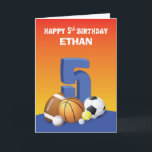 Custom Name Boy 5th Birthday Sports Balls Card<br><div class="desc">A perfect card to celebrate a playful boy’s 5th birthday that is happening soon. The assorted sports balls would tickle his playful imagination too. Most of all you can personalize this with his own name.</div>