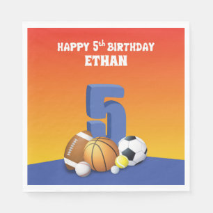 Custom Name Boy 5th Birthday Sports Balls Napkin