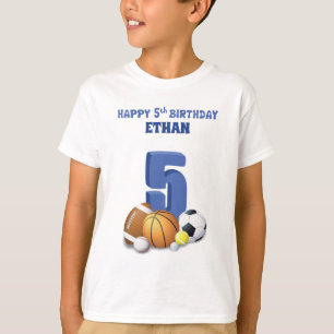 Custom Name Boy 5th Birthday Sports Balls T-Shirt