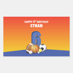Custom Name Boy 6th Birthday Sports Balls Sticker