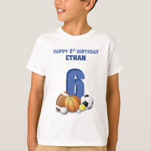 Custom Name Boy 6th Birthday Sports Balls T-Shirt