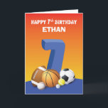 Custom Name Boy 7th Birthday Sports Balls Card<br><div class="desc">That boy is such an enthusiast of any sport that involves sports balls. One way to make him happier on his upcoming 7th birthday is by giving him this sports balls card with a personalized name on the front.</div>