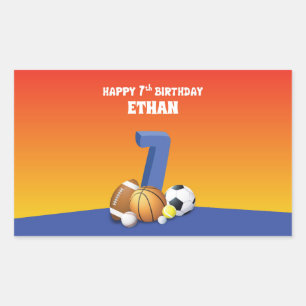 Custom Name Boy 7th Birthday Sports Balls Sticker