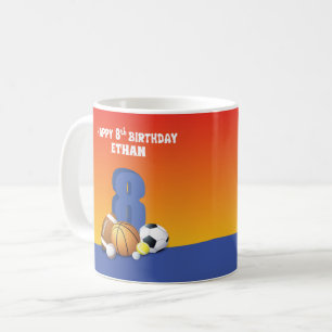 Custom Name Boy 8th Birthday Sports Balls Coffee Mug