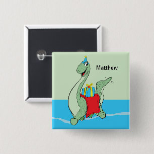Custom Name, Boy, Birthday Dinosaur 2 Inch Square Button