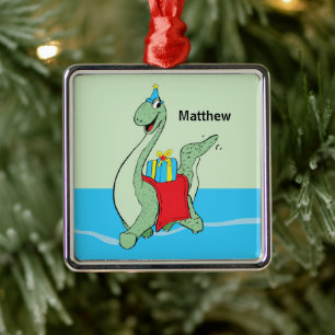 Custom Name, Boy, Birthday Dinosaur Metal Ornament
