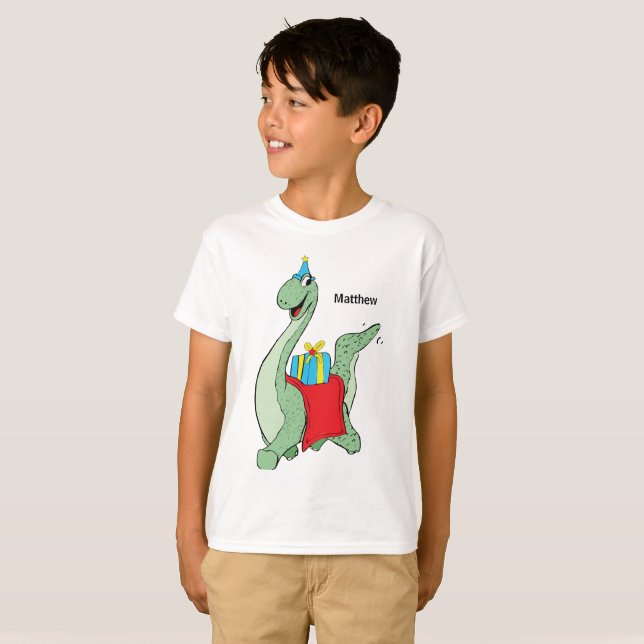 Custom Name, Boy, Birthday Dinosaur T-Shirt (Front Full)