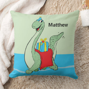 Custom Name, Boy, Birthday Dinosaur Throw Pillow