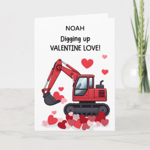 Custom Name Boy Valentine Construction Truck Holiday Card