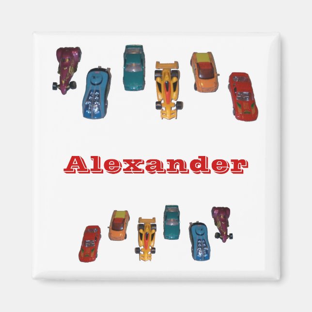 CUSTOM NAME - Boys Race Cars Magnet (Front)