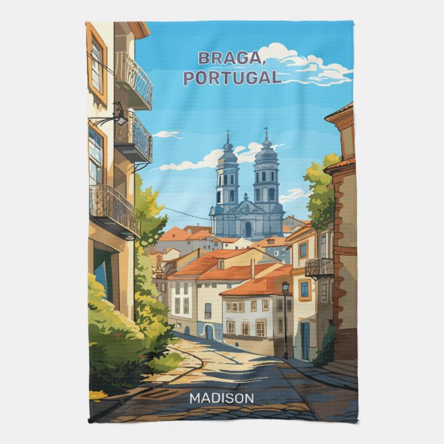 Custom Name Braga Portugal Kitchen Towel (Vertical)