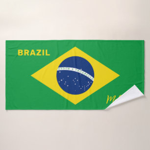 Custom Name Brazil Flag Bath Towel