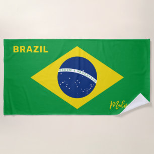 Custom Name Brazil Flag Beach Towel
