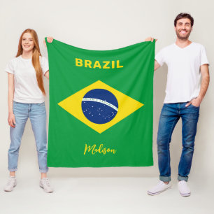 Custom Name Brazil Flag Fleece Blanket
