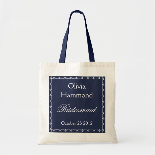 CUSTOM NAME Bridesmaid Bag NAVY & WHITE (Front)