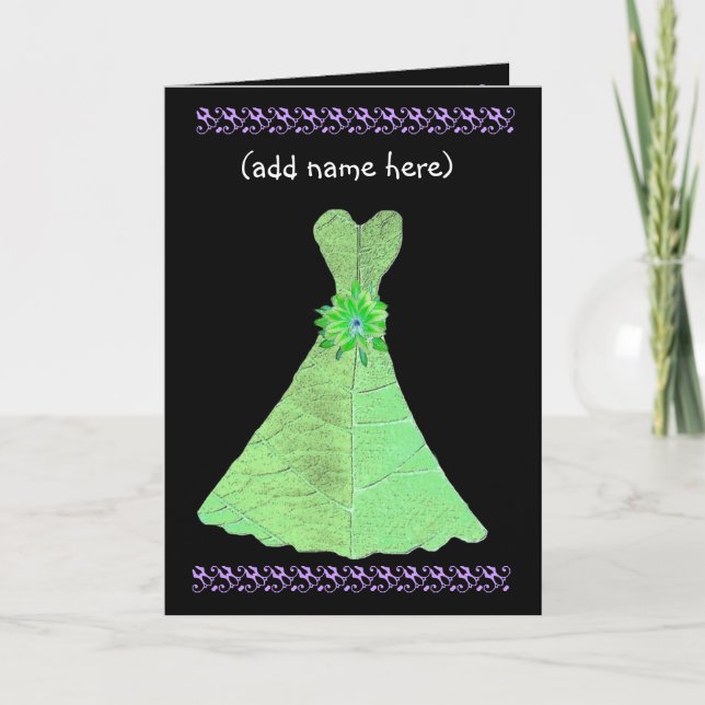 Custom Name - BRIDESMAID Card LIME GREEN Gown (Front)