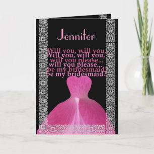 CUSTOM NAME - Bridesmaid Card PINK Gown