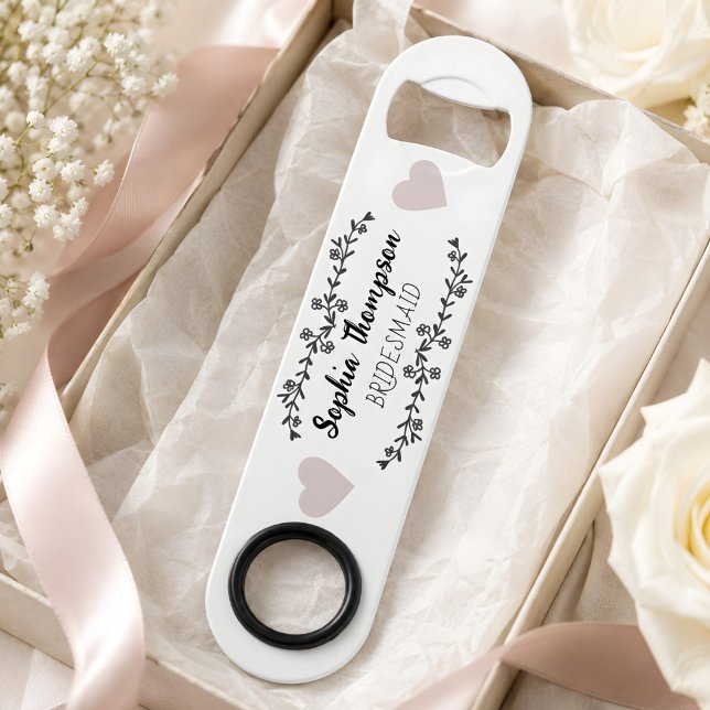 Custom Name Bridesmaid | Modern Minimalist Script  Bar Key (Wedding Favor bottle opener. )