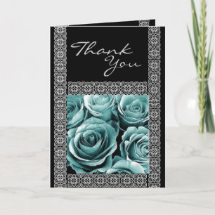 CUSTOM NAME - Bridesmaid Thank You TURQUOISE Roses Card
