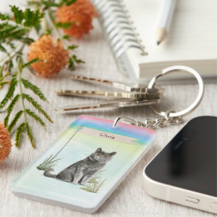 Custom Name British Short Hair Cat Pet Keychain