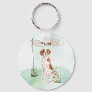 Custom Name Brittany Pet Dog Keychain