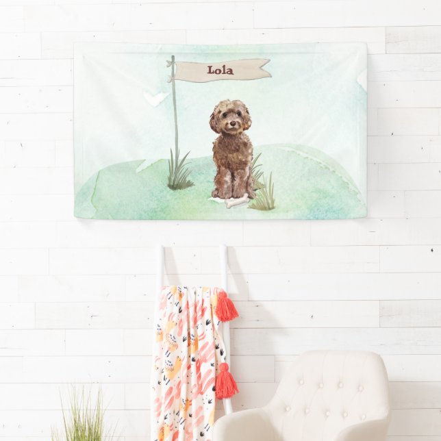 Custom Name Brown Cockapoo Pet Dog Banner (Insitu)