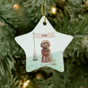 Custom Name Brown Cockapoo Pet Dog Ceramic Ornament