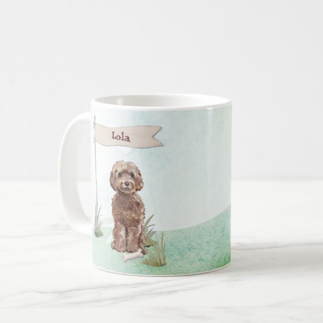 Custom Name Brown Cockapoo Pet Dog Coffee Mug (Front Left)