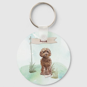 Custom Name Brown Cockapoo Pet Dog Keychain