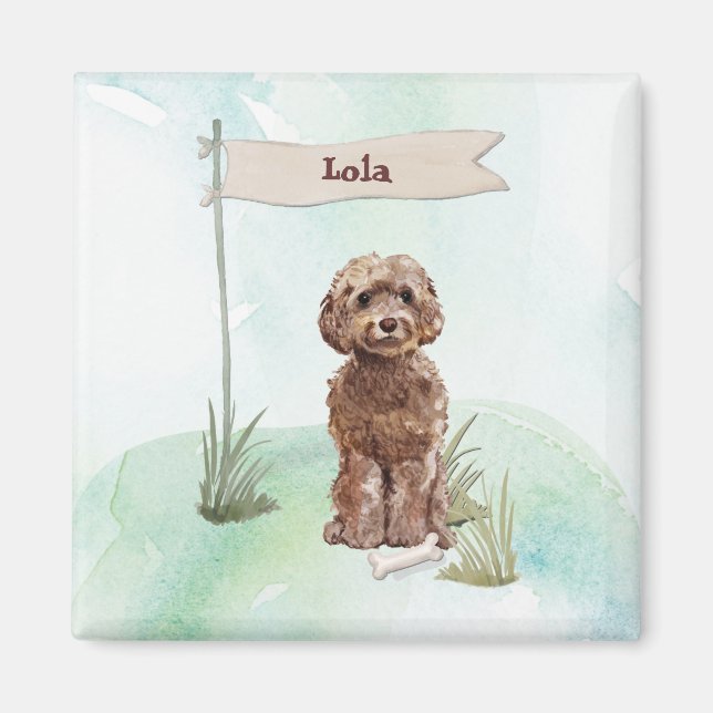 Custom Name Brown Cockapoo Pet Dog Magnet (Front)