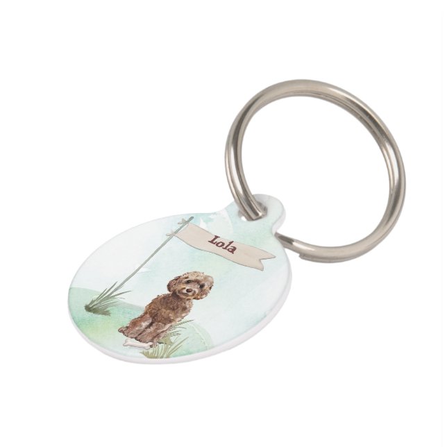 Custom Name Brown Cockapoo Pet Dog Pet Tag (Side)