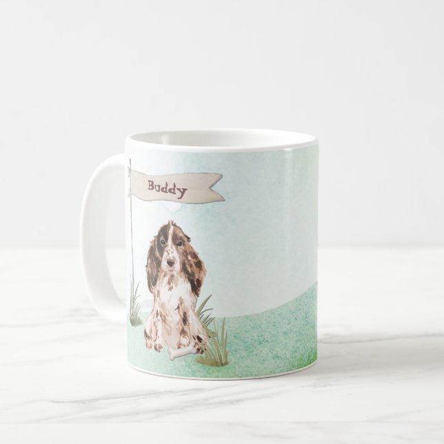 Custom Name Brown Cocker Spaniel Pet Dog Coffee Mug (Front Left)
