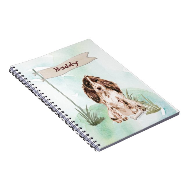 Custom Name Brown Cocker Spaniel Pet Dog Notebook (Right Side)