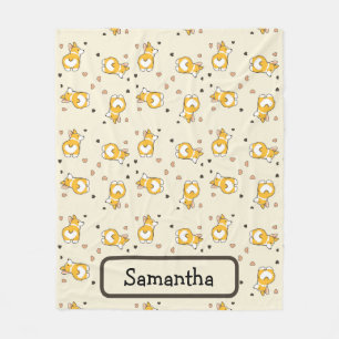 Custom name brown corgi dog love pattern fleece blanket