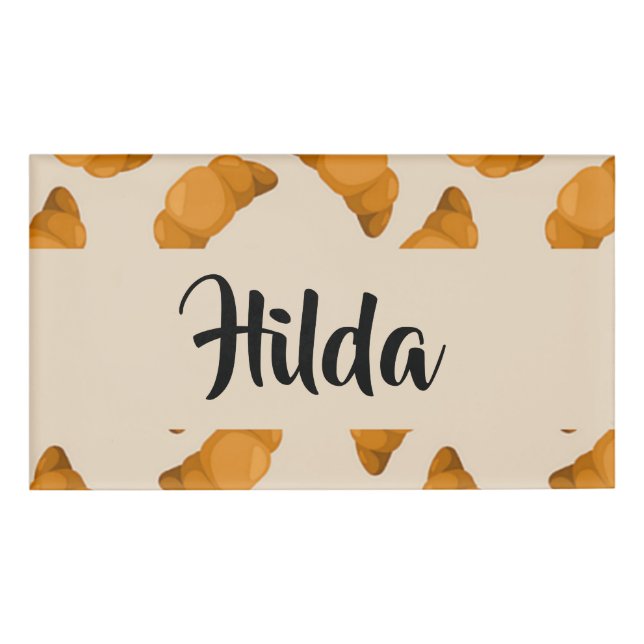 Custom name brown croissants pattern name tag (Front)