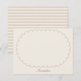 Custom Name Brown Frame Script and Stripes Ivory Card