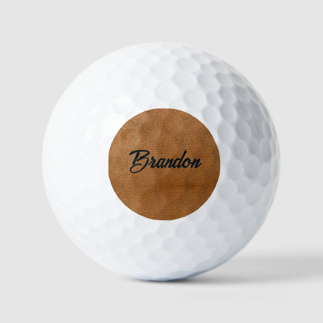 Custom name brown leather golf balls (Front)