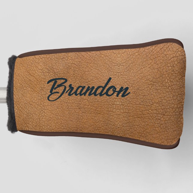 Custom name brown leather golf head cover (Front)