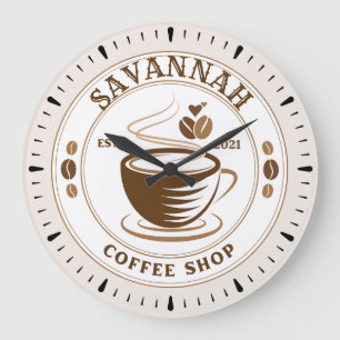 Custom Name Brown Retro Vintage Coffee Shop Diner Large Clock