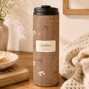 Custom Name Brown Vintage Cozy Book Readers Gift  Thermal Tumbler