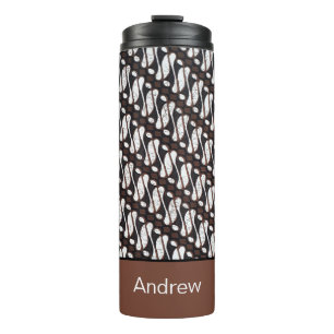 Custom Name Brown White Java Ethnik Batik Thermal Tumbler