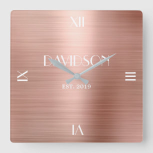 Custom Name Brushed Metal Personalized Acrylic Square Wall Clock