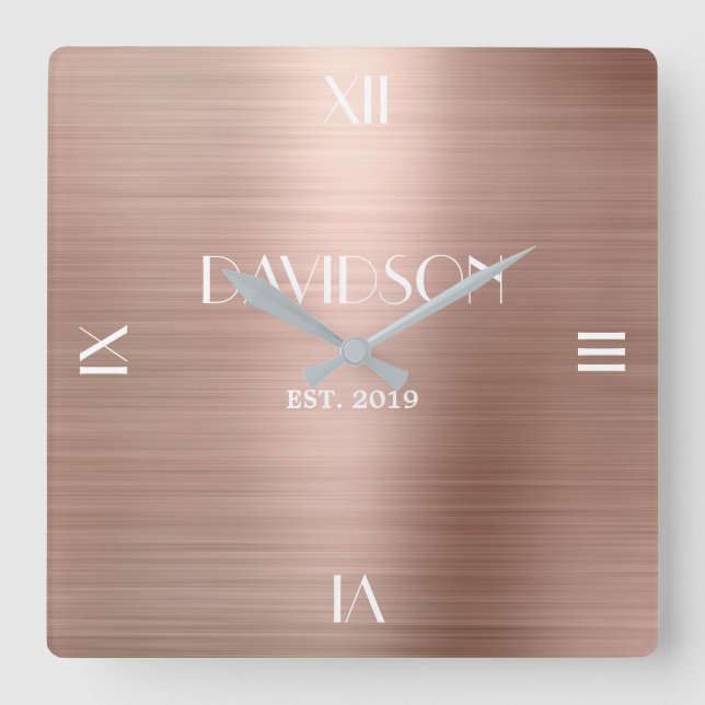 Custom Name Brushed Metal Personalized Acrylic Square Wall Clock (Front)