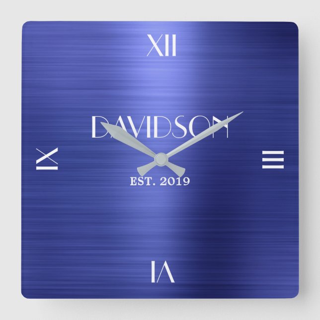 Custom Name Brushed Metal Personalized Acrylic Square Wall Clock (Front)