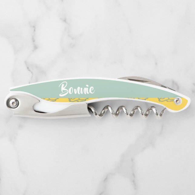 Custom name bunnies on yellow corkscrew (Front)