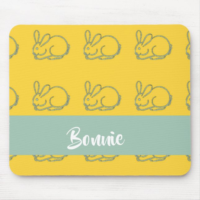 Custom name bunnies on yellow mouse pad (Front)