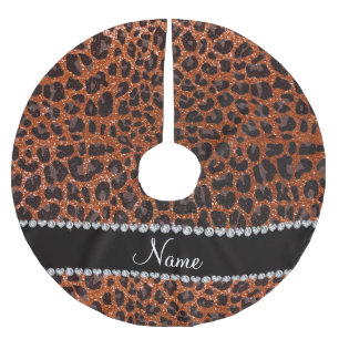 Custom name burnt orange glitter leopard print brushed polyester tree skirt