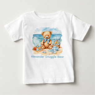 Custom Name Bute Beach Blue Teddy Bear Baby Shirt
